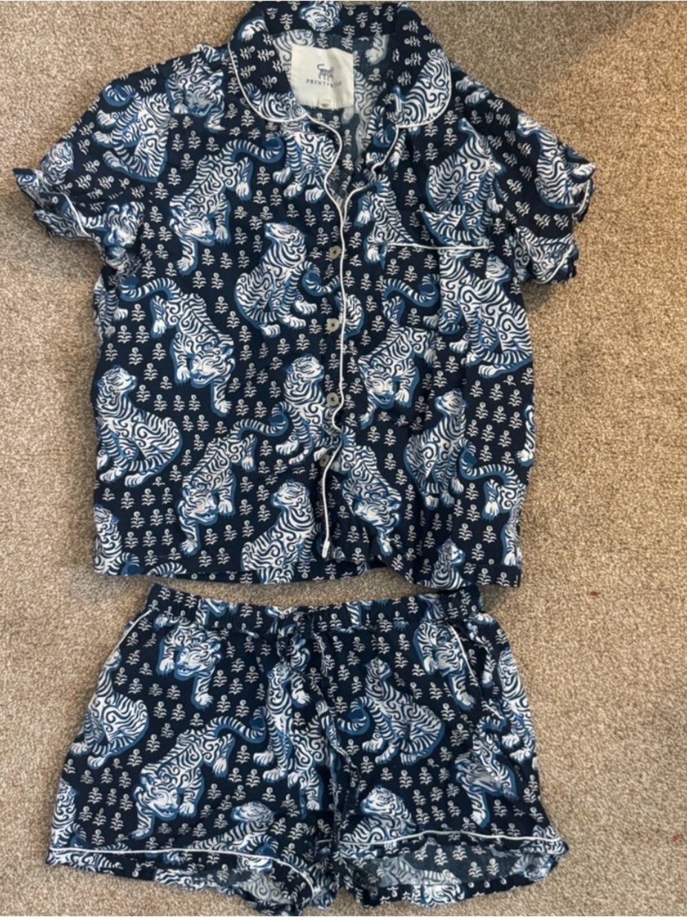 Printfresh Navy and White Tiger-Print Short Pajama Set
